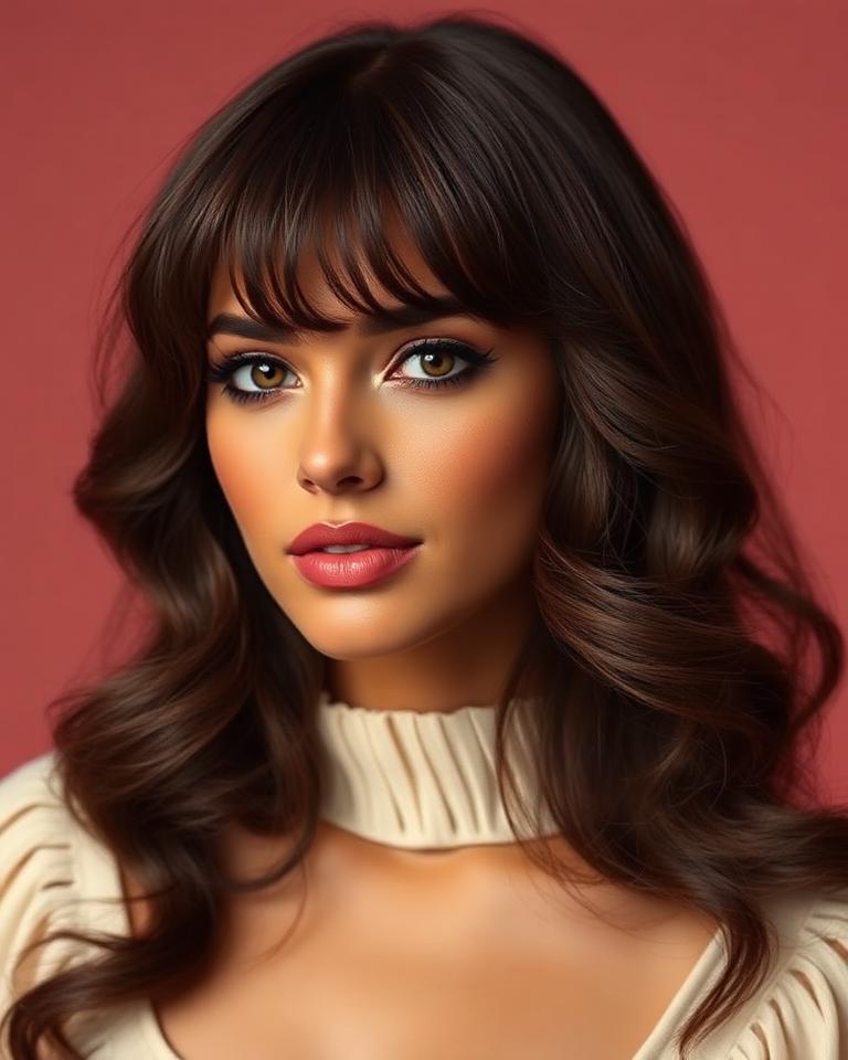 Curtain Bangs & '70s Waves example 1
